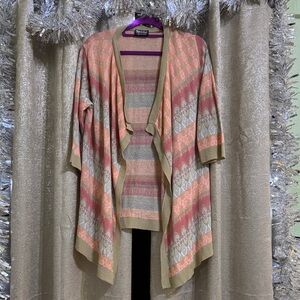 Simply Couture Peach and Cream Open-Front Cardigan